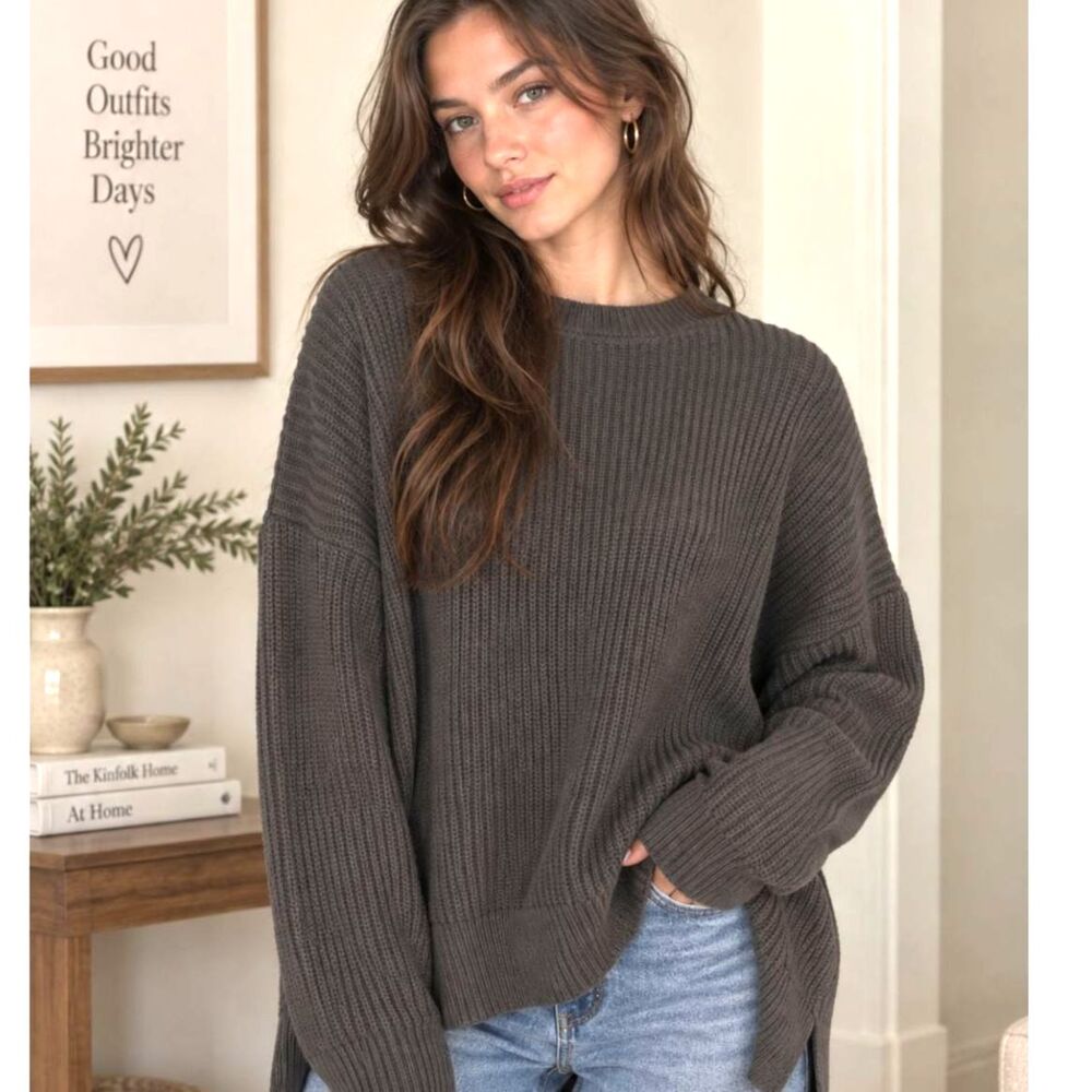 Aéropostale Oversized Charcoal Hi Low Knit Sweater Slouchy Minimalist Cozy SizeL
